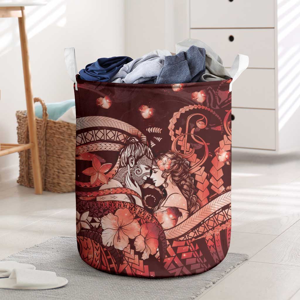 Maori Romantic Valentine Laundry Basket The Hongi Kiss Red Galaxy