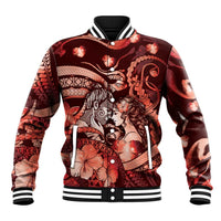 Personalised Maori Romantic Valentine Baseball Jacket The Hongi Kiss Red Galaxy