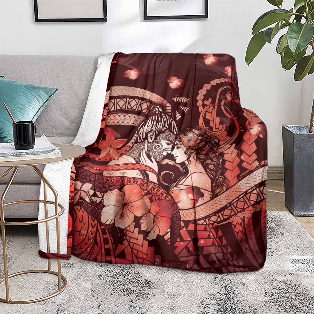 Maori Romantic Valentine Blanket The Hongi Kiss Red Galaxy