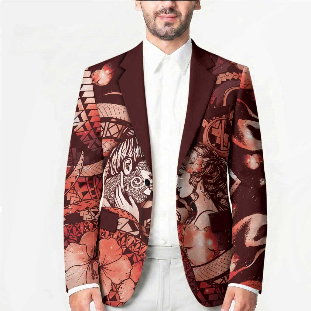Personalised Maori Romantic Valentine Blazer The Hongi Kiss Red Galaxy