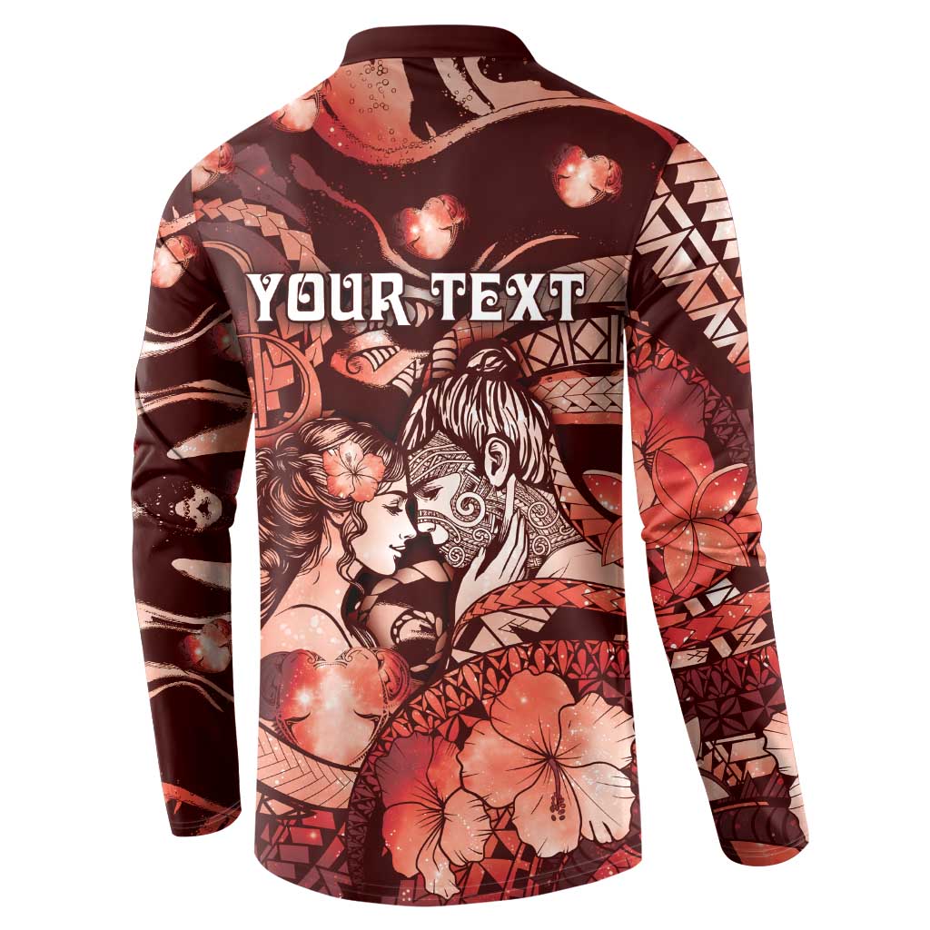 Personalised Maori Romantic Valentine Button Sweatshirt The Hongi Kiss Red Galaxy