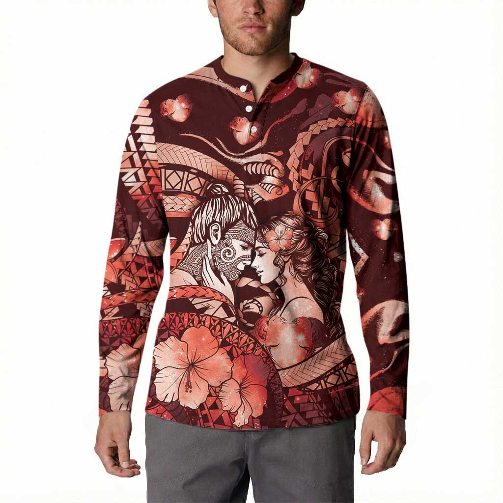 Personalised Maori Romantic Valentine Button Sweatshirt The Hongi Kiss Red Galaxy