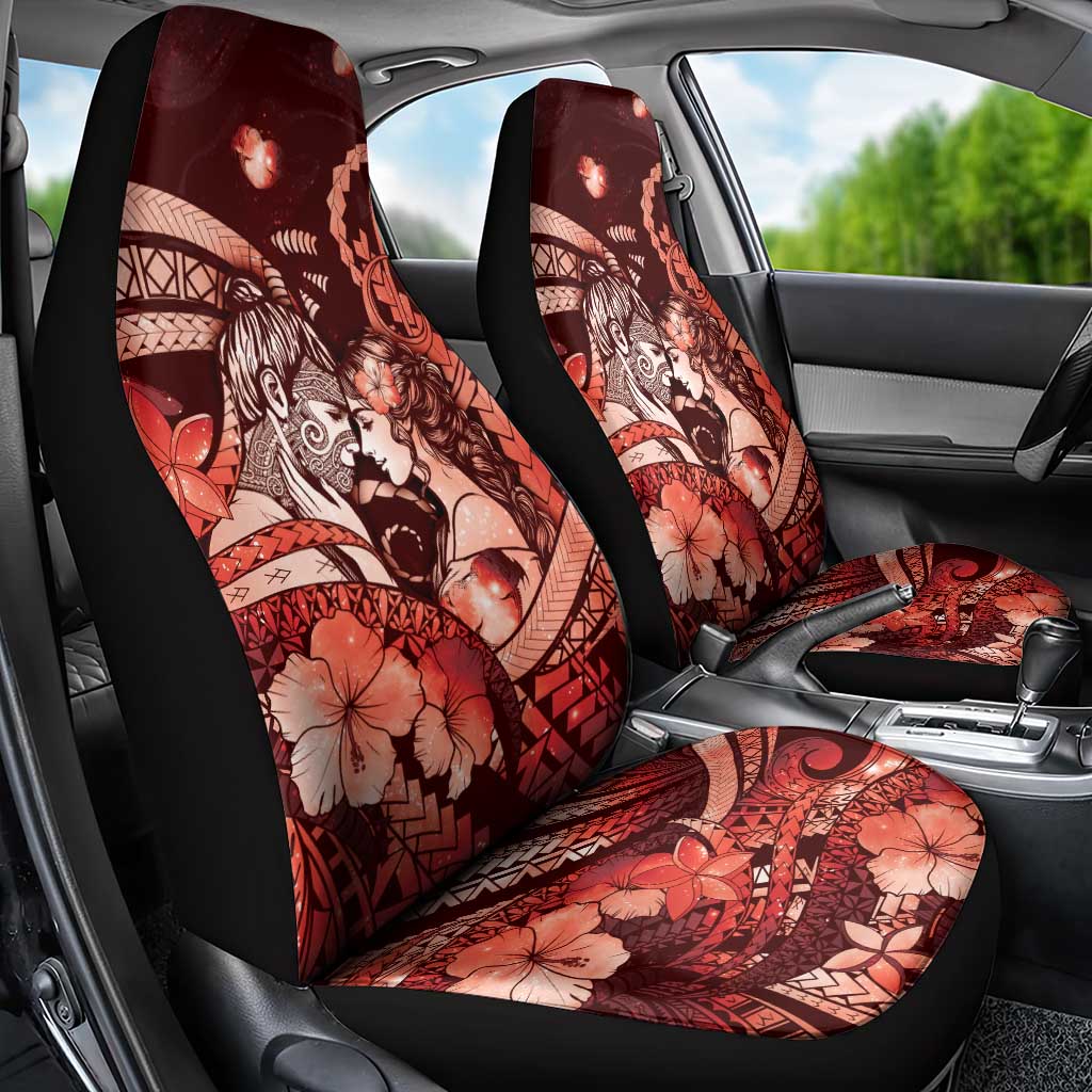 Maori Romantic Valentine Car Seat Cover The Hongi Kiss Red Galaxy DT05 - Polynesian Pride