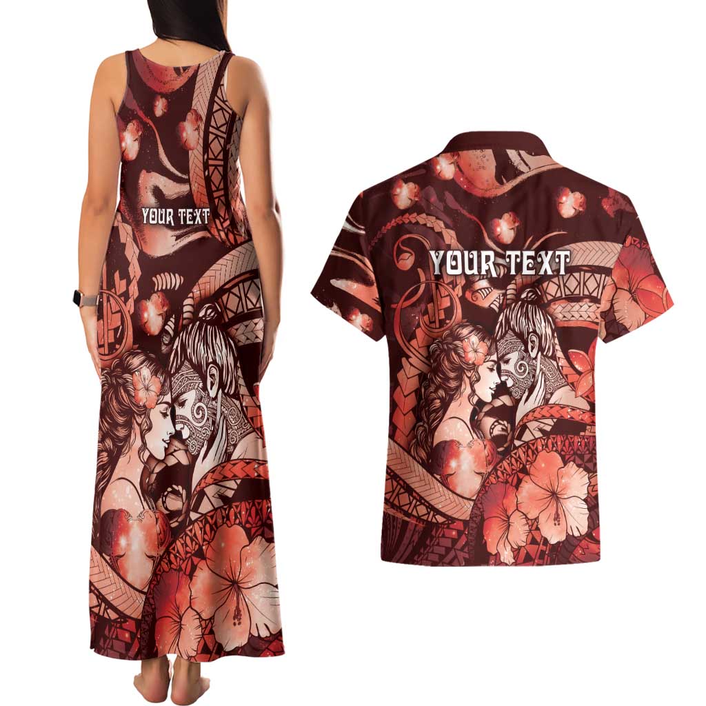 Personalised Maori Romantic Valentine Couples Matching Tank Maxi Dress and Hawaiian Shirt The Hongi Kiss Red Galaxy