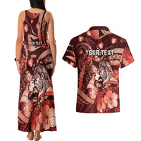 Personalised Maori Romantic Valentine Couples Matching Tank Maxi Dress and Hawaiian Shirt The Hongi Kiss Red Galaxy