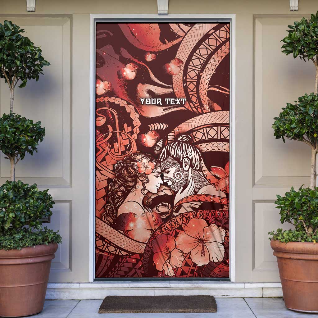 Personalised Maori Romantic Valentine Door Cover The Hongi Kiss Red Galaxy