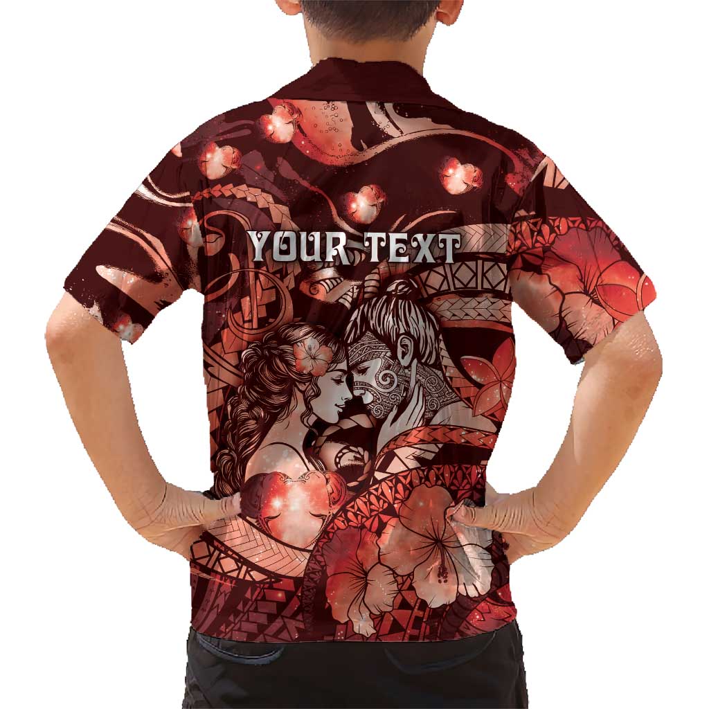 Personalised Maori Romantic Valentine Family Matching Mermaid Dress and Hawaiian Shirt The Hongi Kiss Red Galaxy