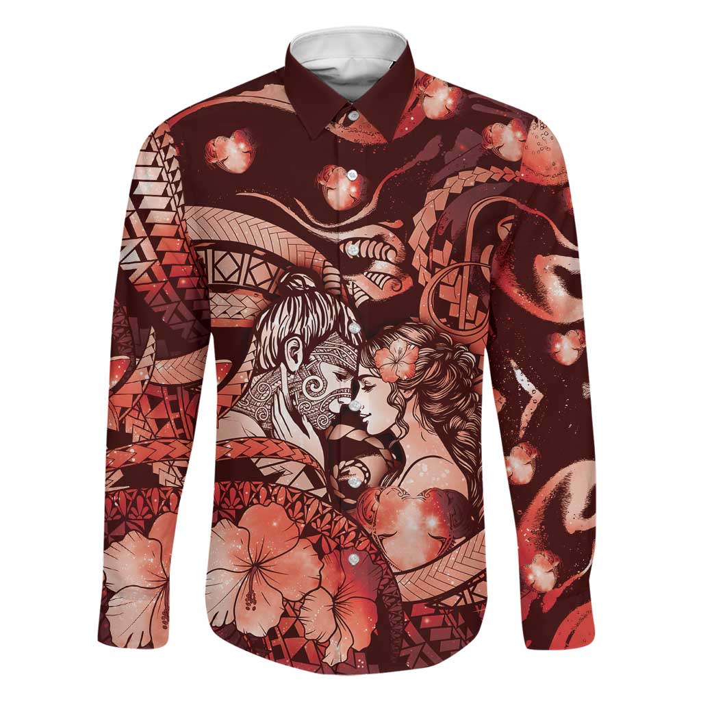 Personalised Maori Romantic Valentine Family Matching Mermaid Dress and Hawaiian Shirt The Hongi Kiss Red Galaxy