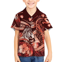Personalised Maori Romantic Valentine Family Matching Mermaid Dress and Hawaiian Shirt The Hongi Kiss Red Galaxy