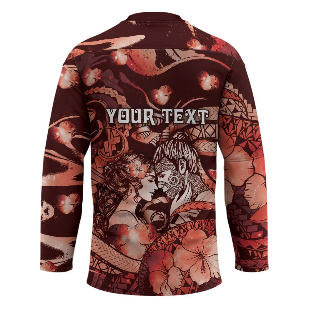 Personalised Maori Romantic Valentine Hockey Jersey The Hongi Kiss Red Galaxy