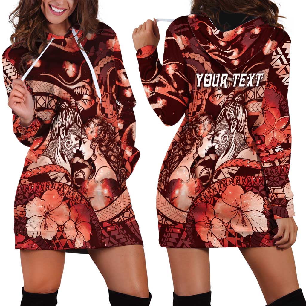 Personalised Maori Romantic Valentine Hoodie Dress The Hongi Kiss Red Galaxy