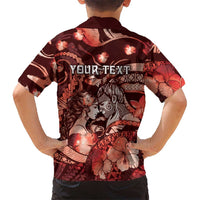 Personalised Maori Romantic Valentine Kid Hawaiian Shirt The Hongi Kiss Red Galaxy