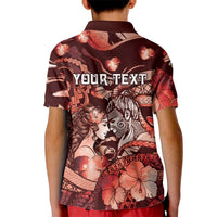 Personalised Maori Romantic Valentine Kid Polo Shirt The Hongi Kiss Red Galaxy