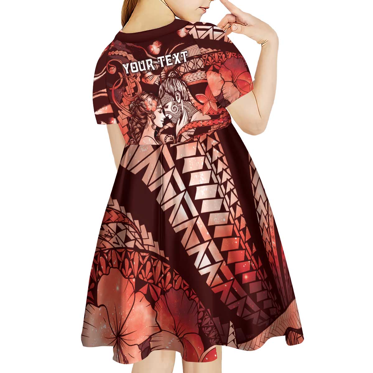 Personalised Maori Romantic Valentine Kid Short Sleeve Dress The Hongi Kiss Red Galaxy