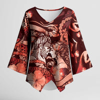 Personalised Maori Romantic Valentine Kimono Sleeve Blouse The Hongi Kiss Red Galaxy DT05 Female Red - Polynesian Pride