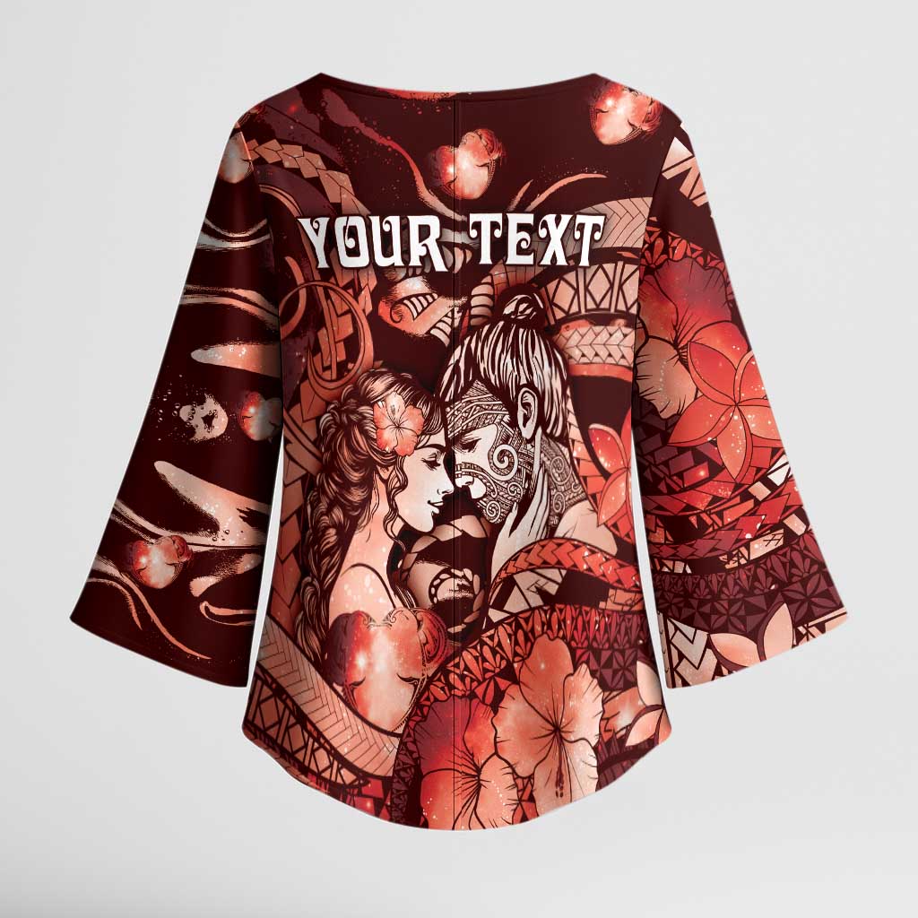 Personalised Maori Romantic Valentine Kimono Sleeve Blouse The Hongi Kiss Red Galaxy DT05 - Polynesian Pride