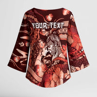 Personalised Maori Romantic Valentine Kimono Sleeve Blouse The Hongi Kiss Red Galaxy DT05 - Polynesian Pride