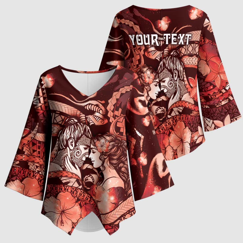 Personalised Maori Romantic Valentine Kimono Sleeve Blouse The Hongi Kiss Red Galaxy DT05 - Polynesian Pride