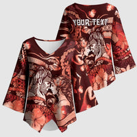 Personalised Maori Romantic Valentine Kimono Sleeve Blouse The Hongi Kiss Red Galaxy DT05 - Polynesian Pride