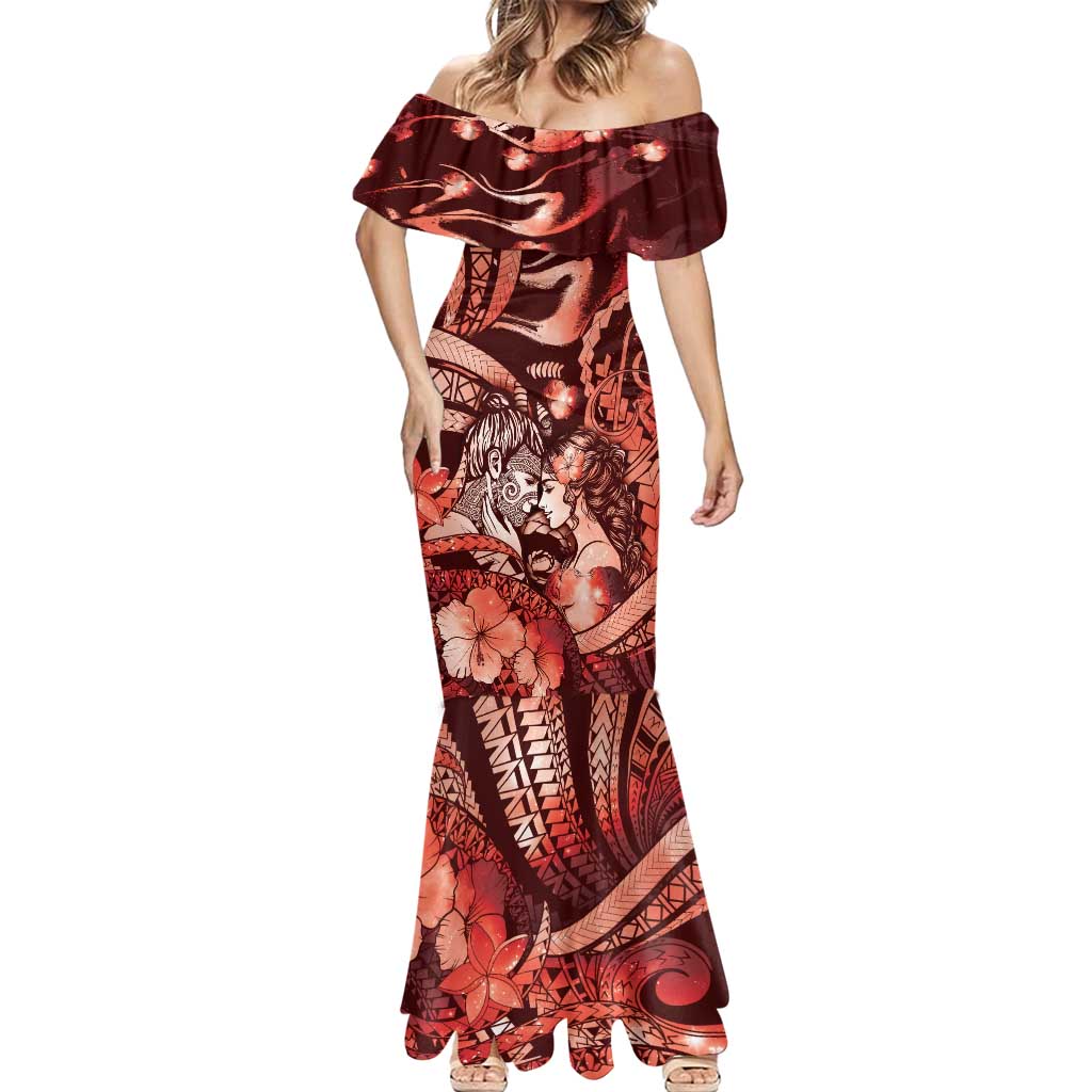 Personalised Maori Romantic Valentine Mermaid Dress The Hongi Kiss Red Galaxy