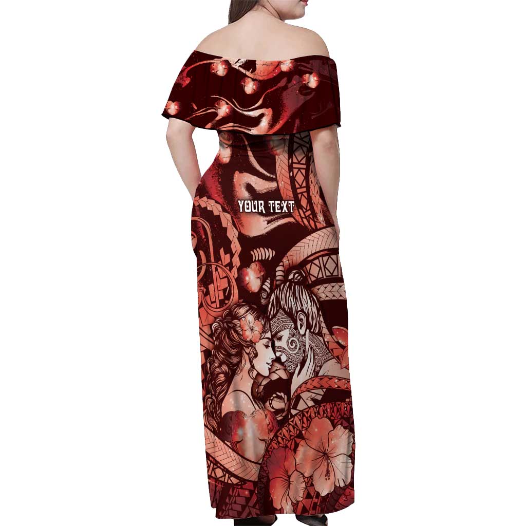 Personalised Maori Romantic Valentine Off Shoulder Maxi Dress The Hongi Kiss Red Galaxy