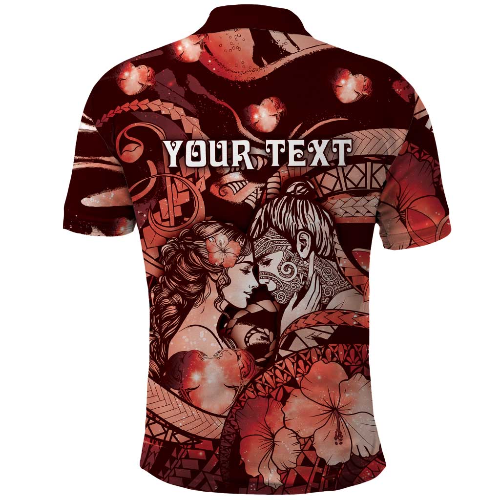 Personalised Maori Romantic Valentine Polo Shirt The Hongi Kiss Red Galaxy