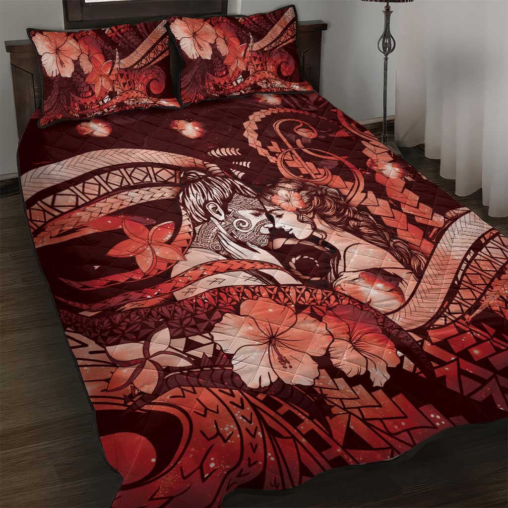 Maori Romantic Valentine Quilt Bed Set The Hongi Kiss Red Galaxy DT05 Red - Polynesian Pride