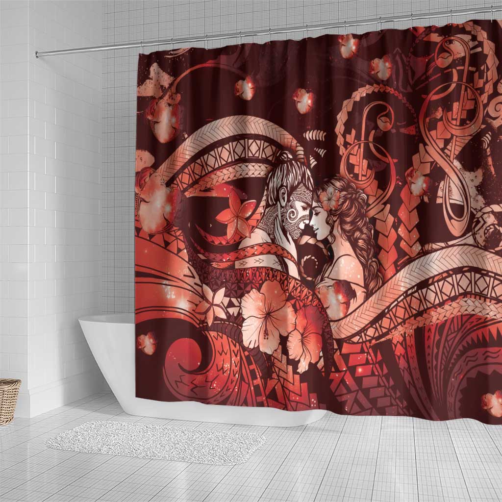 Maori Romantic Valentine Shower Curtain The Hongi Kiss Red Galaxy