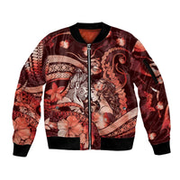 Personalised Maori Romantic Valentine Sleeve Zip Bomber Jacket The Hongi Kiss Red Galaxy DT05 Unisex Red - Polynesian Pride