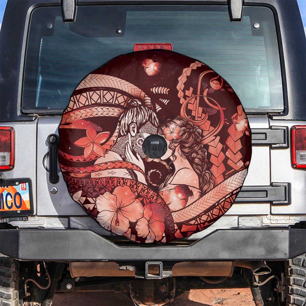 Maori Romantic Valentine Spare Tire Cover The Hongi Kiss Red Galaxy