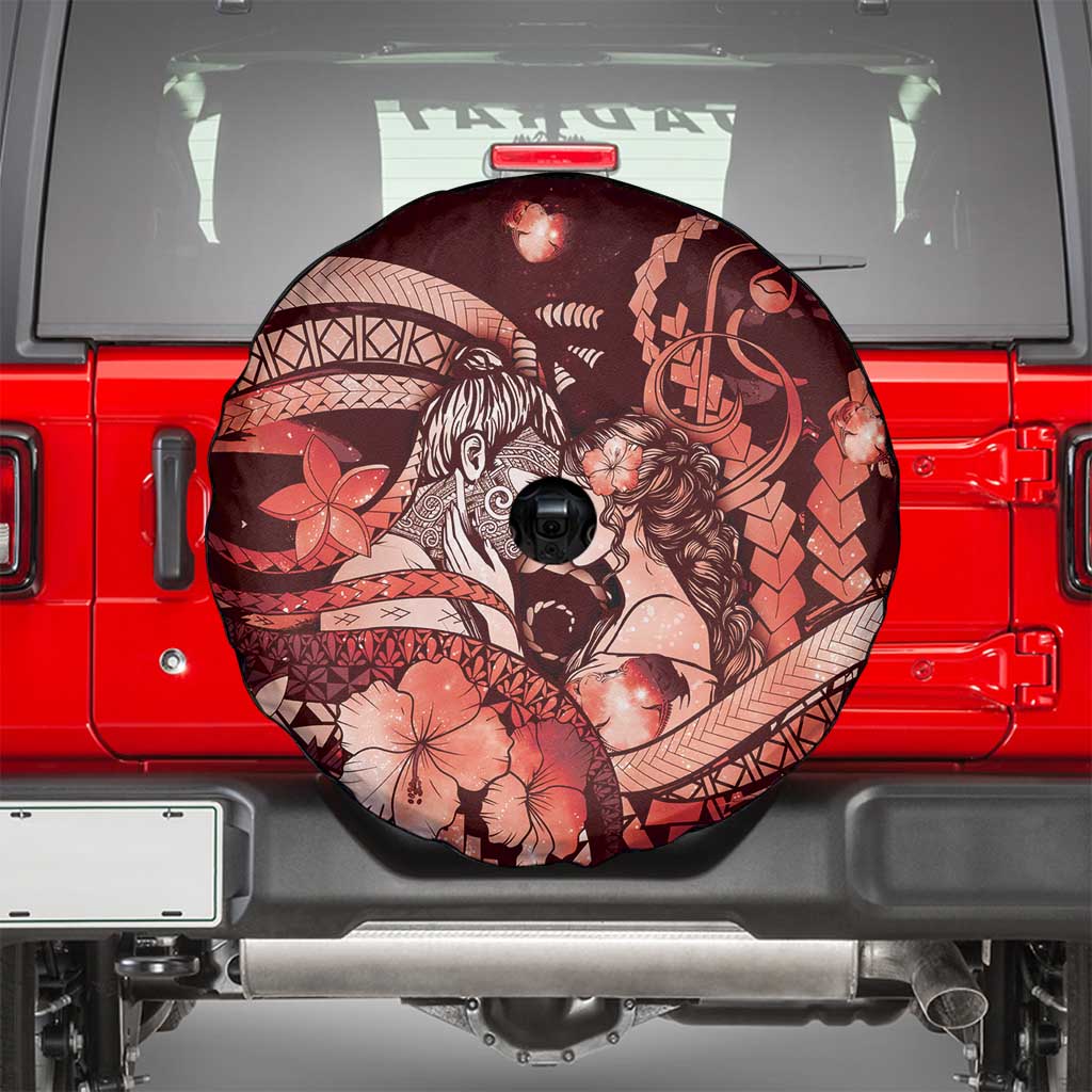 Maori Romantic Valentine Spare Tire Cover The Hongi Kiss Red Galaxy