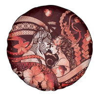 Maori Romantic Valentine Spare Tire Cover The Hongi Kiss Red Galaxy