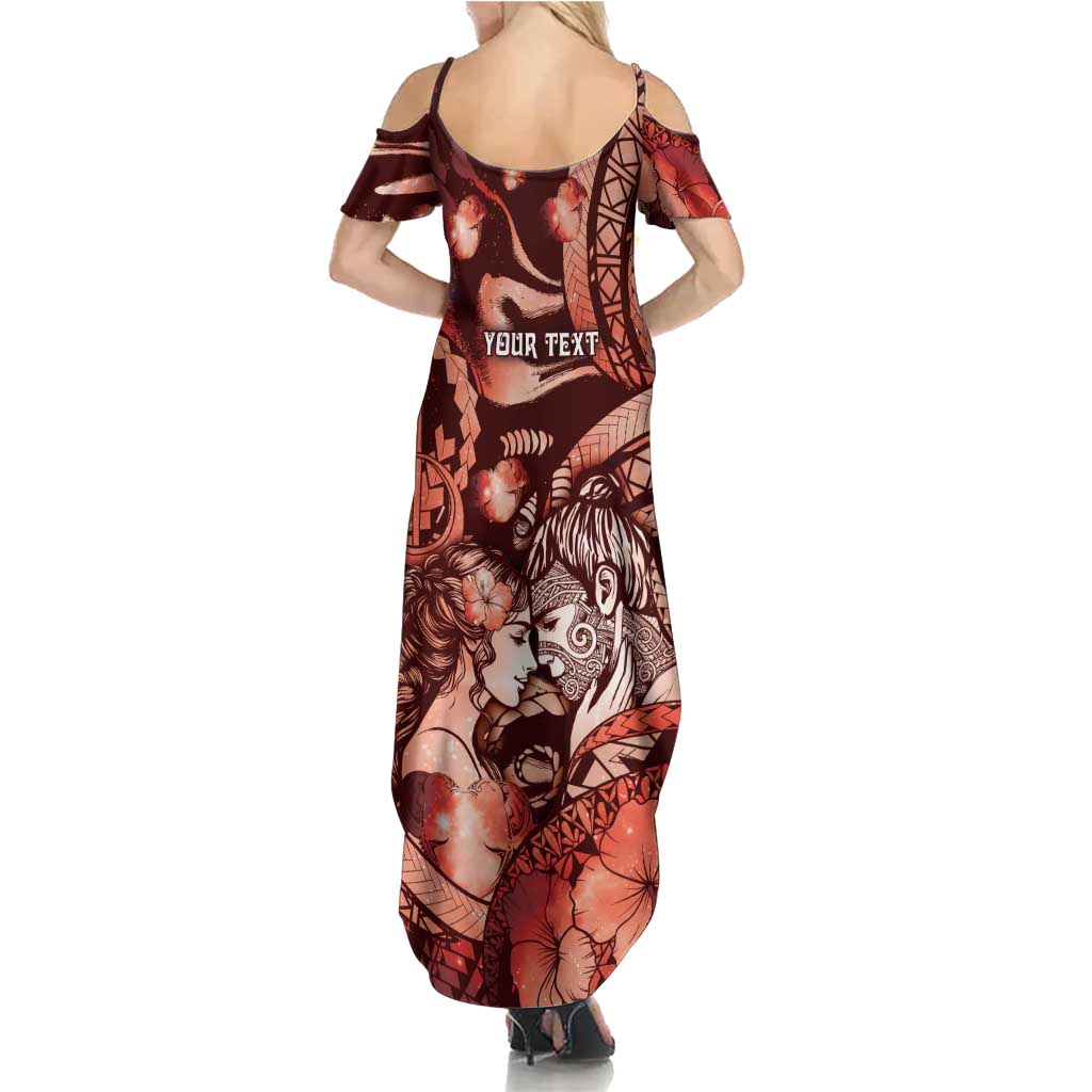 Personalised Maori Romantic Valentine Summer Maxi Dress The Hongi Kiss Red Galaxy