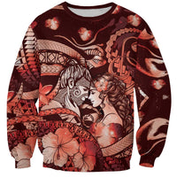 Personalised Maori Romantic Valentine Sweatshirt The Hongi Kiss Red Galaxy