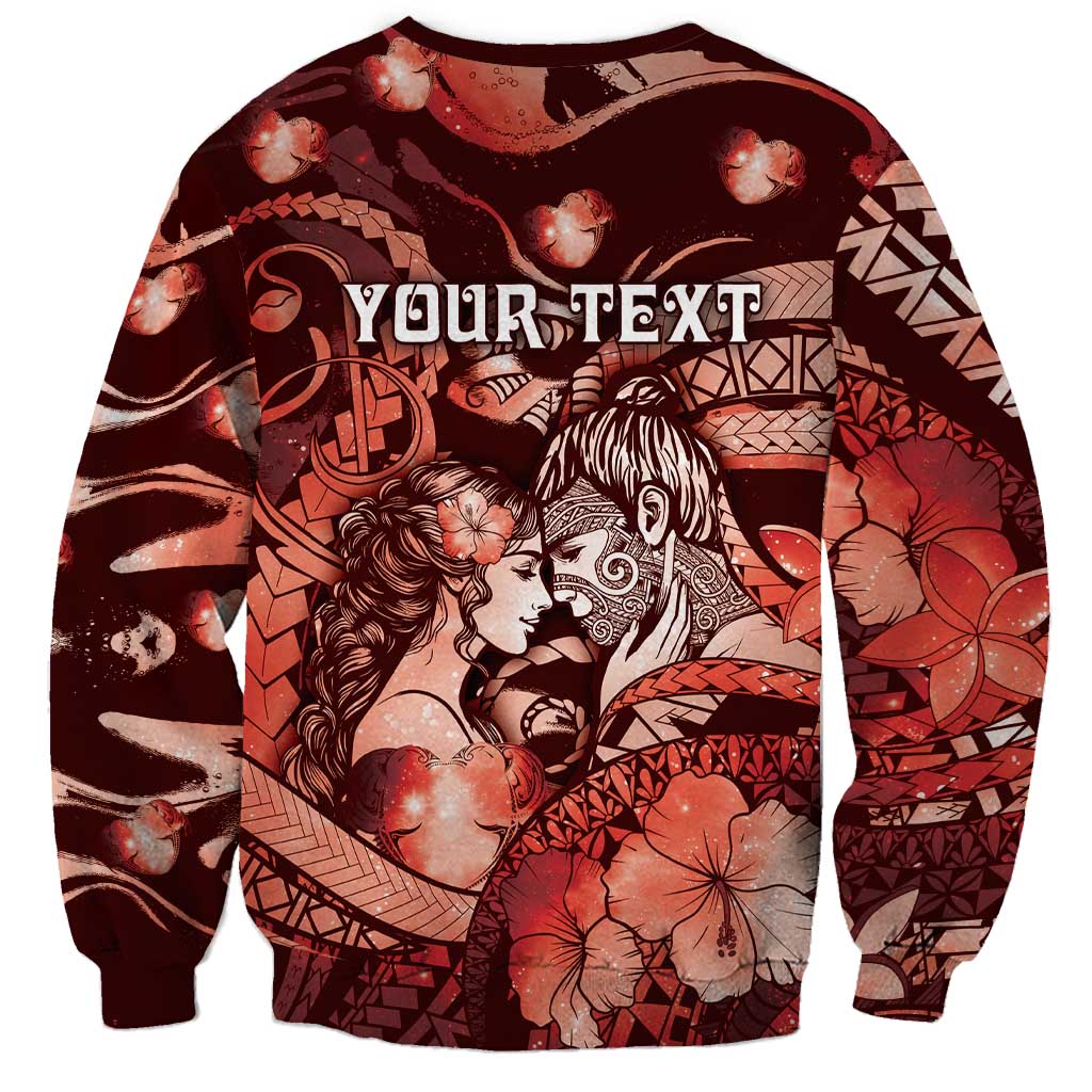 Personalised Maori Romantic Valentine Sweatshirt The Hongi Kiss Red Galaxy
