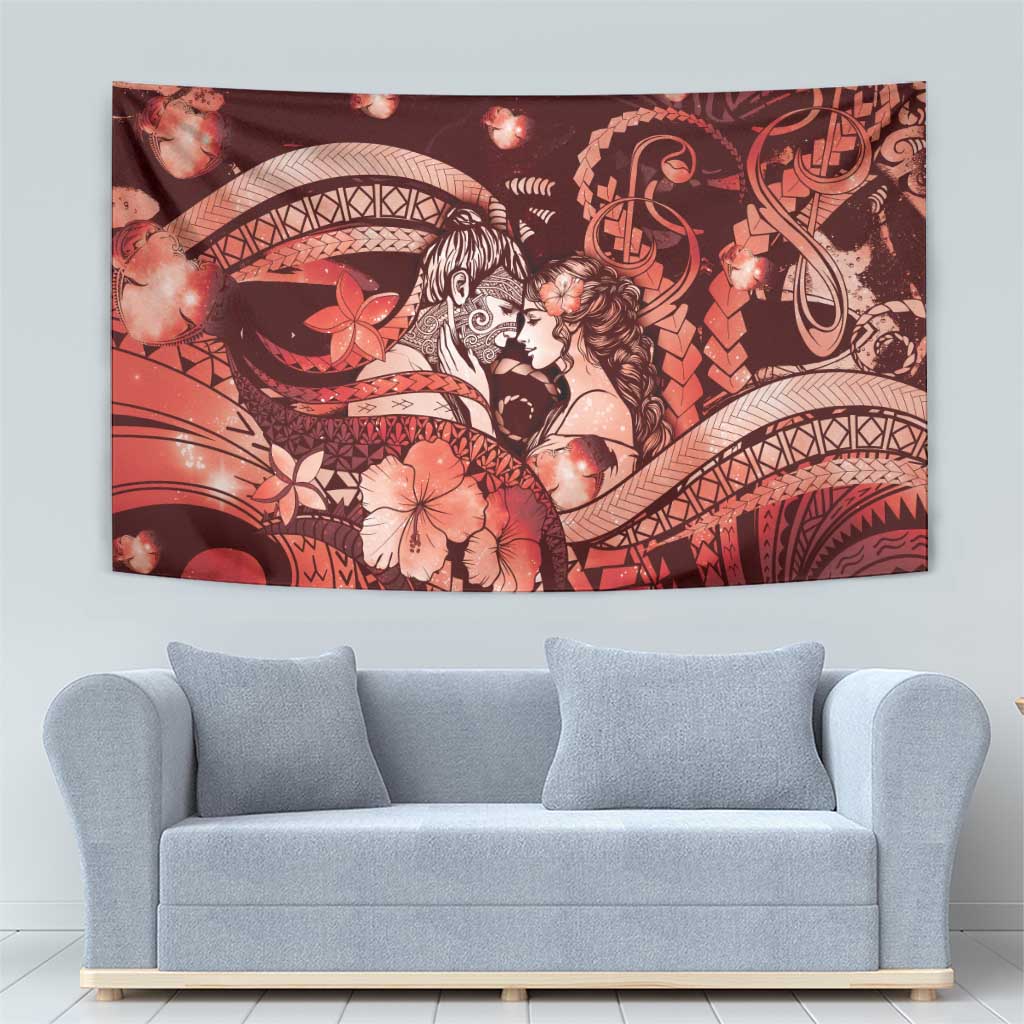 Maori Romantic Valentine Tapestry The Hongi Kiss Red Galaxy DT05 - Polynesian Pride