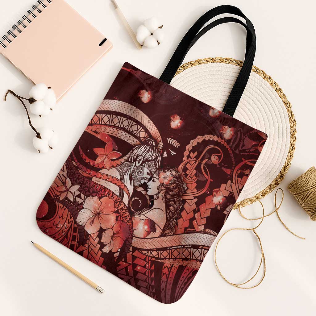 Maori Romantic Valentine Tote Bag The Hongi Kiss Red Galaxy