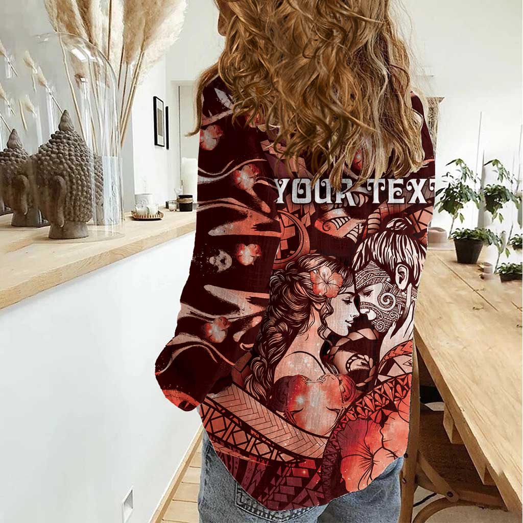 Personalised Maori Romantic Valentine Women Casual Shirt The Hongi Kiss Red Galaxy
