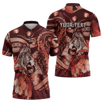 Personalised Maori Romantic Valentine Zipper Polo Shirt The Hongi Kiss Red Galaxy