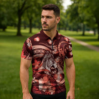 Personalised Maori Romantic Valentine Zipper Polo Shirt The Hongi Kiss Red Galaxy