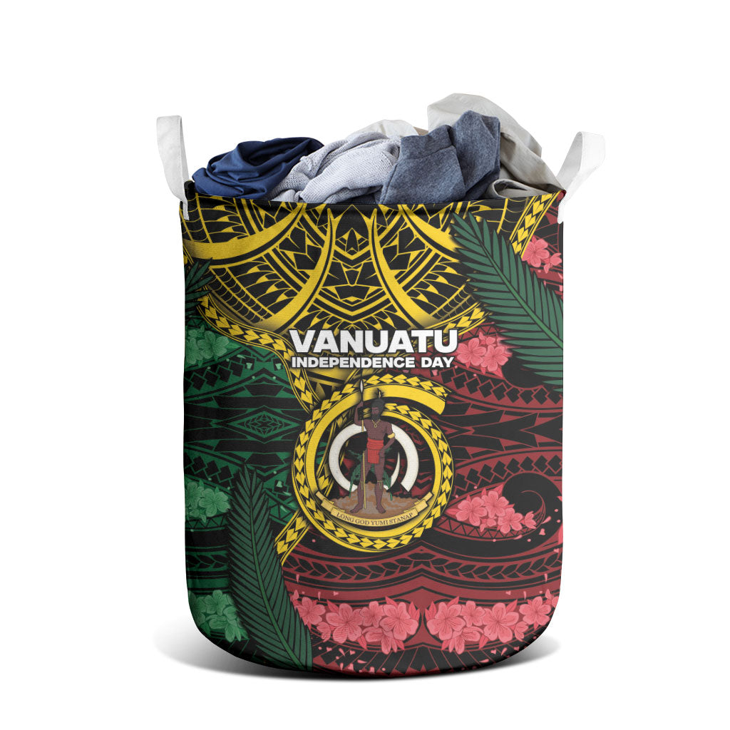 Vanuatu Independence Day Laundry Basket Boar Tusk Warrior Tribal Floral Patterns