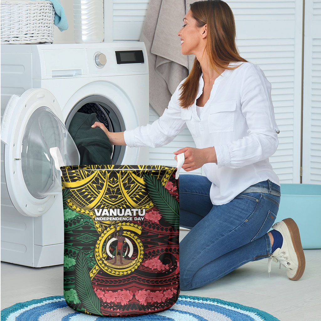 Vanuatu Independence Day Laundry Basket Boar Tusk Warrior Tribal Floral Patterns