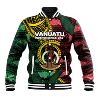 Personalised Vanuatu Independence Day Baseball Jacket Boar Tusk Warrior Tribal Floral Patterns