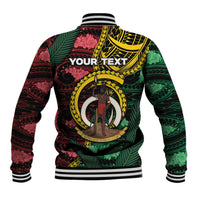 Personalised Vanuatu Independence Day Baseball Jacket Boar Tusk Warrior Tribal Floral Patterns