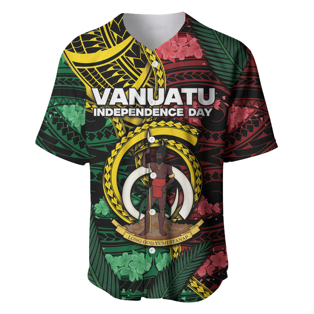 Personalised Vanuatu Independence Day Baseball Jersey Boar Tusk Warrior Tribal Floral Patterns