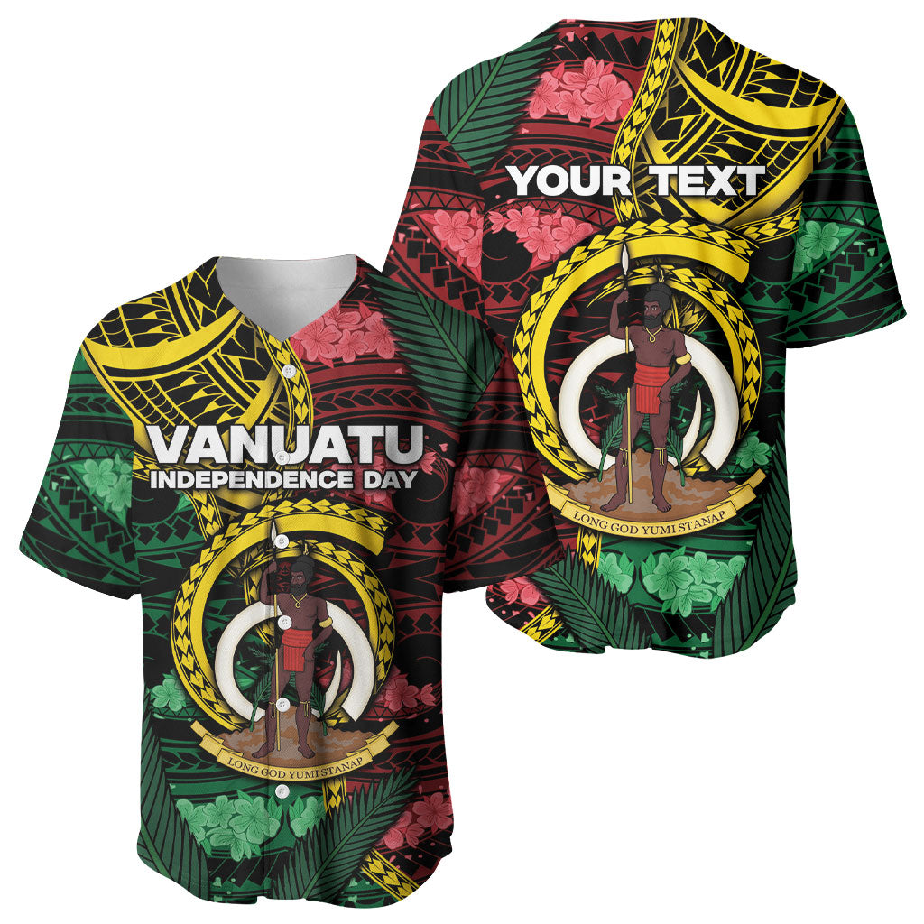 Personalised Vanuatu Independence Day Baseball Jersey Boar Tusk Warrior Tribal Floral Patterns