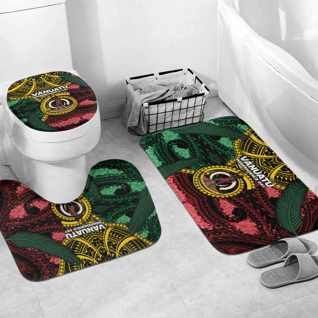 Vanuatu Independence Day Bathroom Set Boar Tusk Warrior Tribal Floral Patterns
