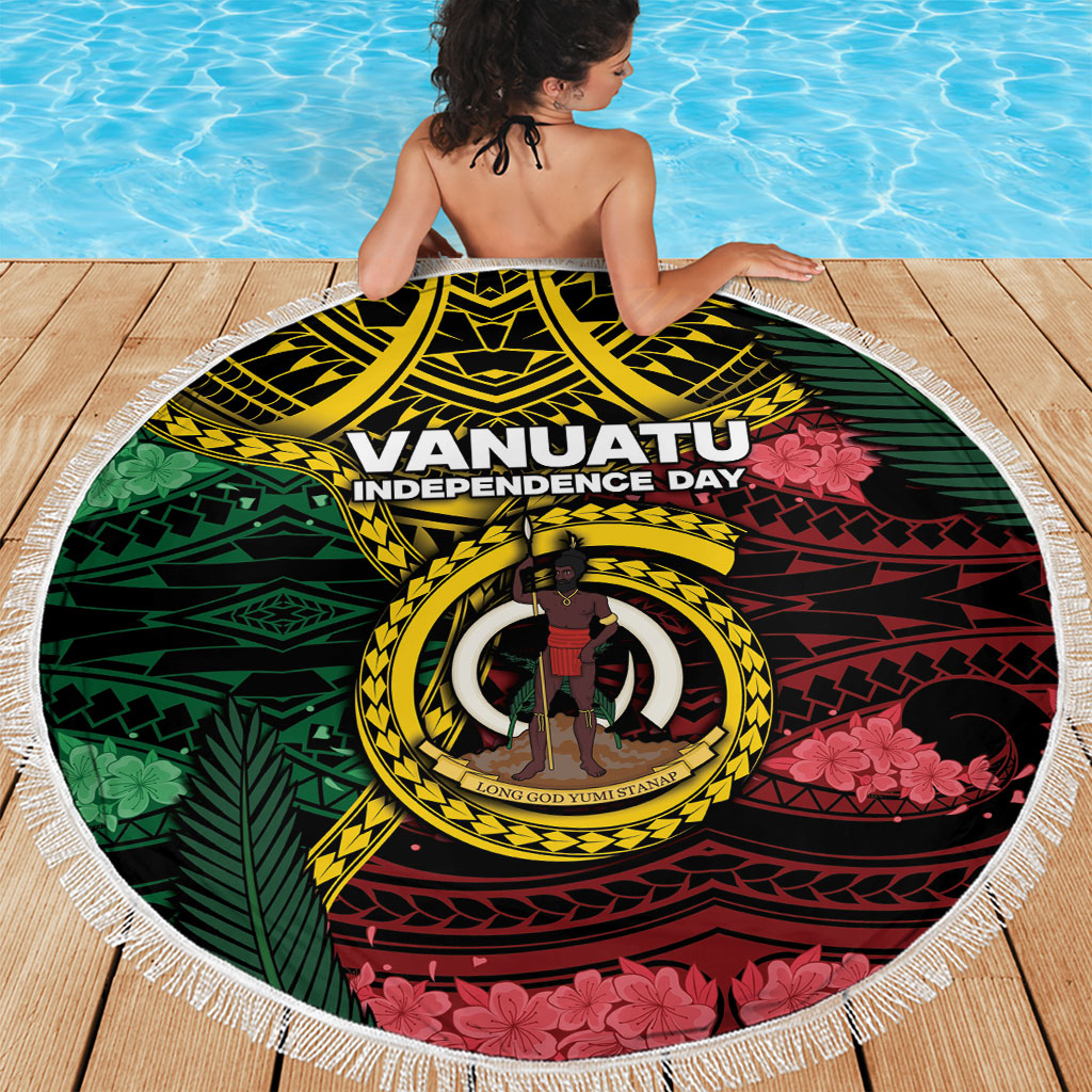Vanuatu Independence Day Beach Blanket Boar Tusk Warrior Tribal Floral Patterns