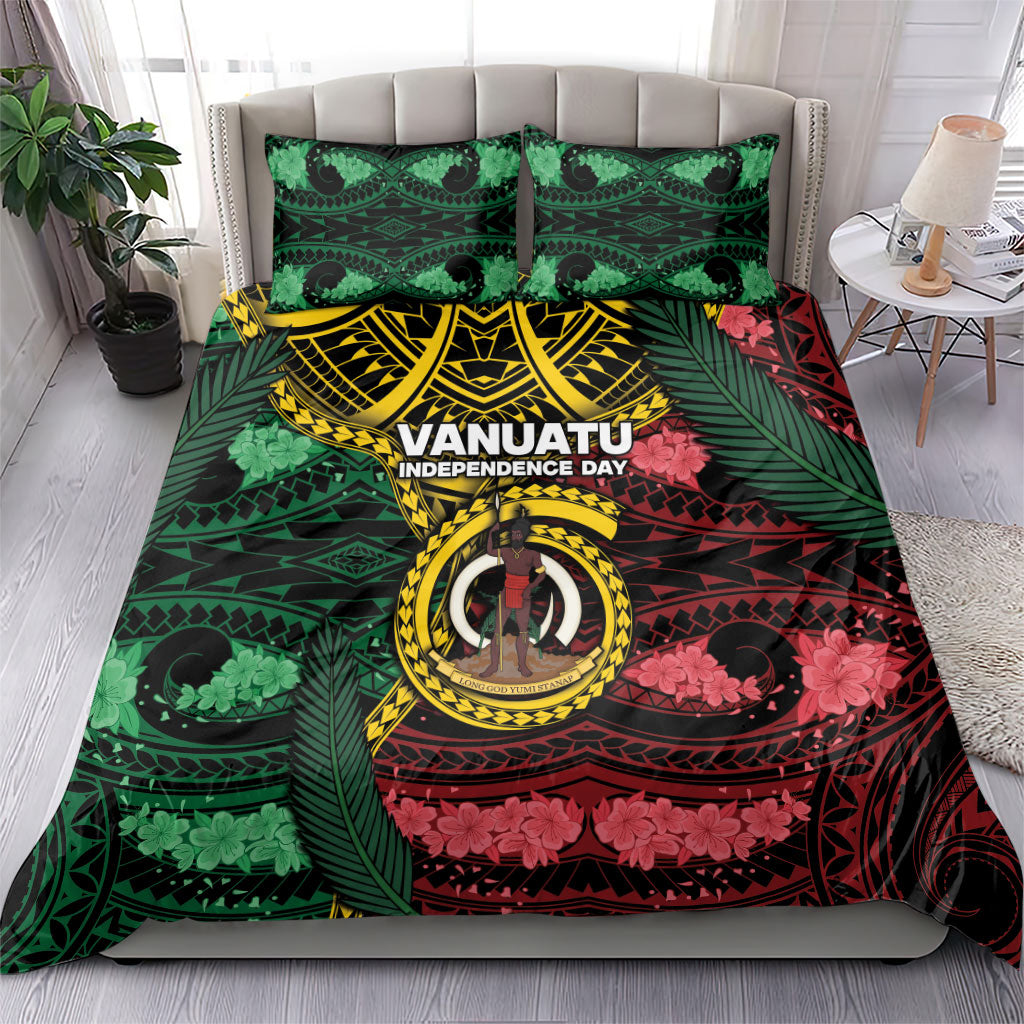 Vanuatu Independence Day Bedding Set Boar Tusk Warrior Tribal Floral Patterns