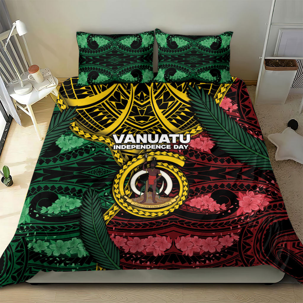 Vanuatu Independence Day Bedding Set Boar Tusk Warrior Tribal Floral Patterns